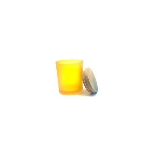 Žlutý skleněný obal na svíčku, 200 ml, bez víčka, SLEVA, obal je poškrábaný
